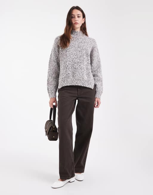 Lacoste roll neck speckled wool jumper in black and white, 4 of 4
