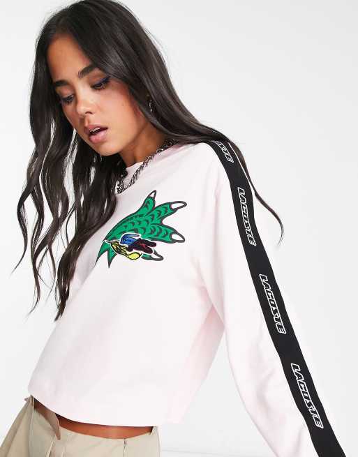 Lacoste – Rosa, långärmad t-shirt med krokodillogga