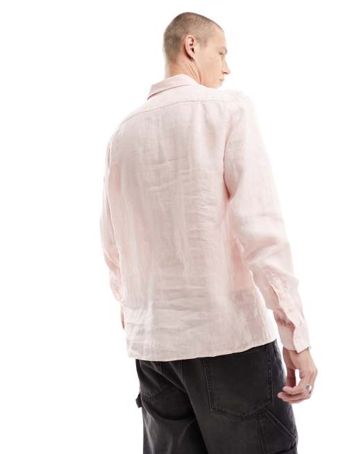 Lacoste – Różowa lniana koszula z długimi rękawami, 4 z 4