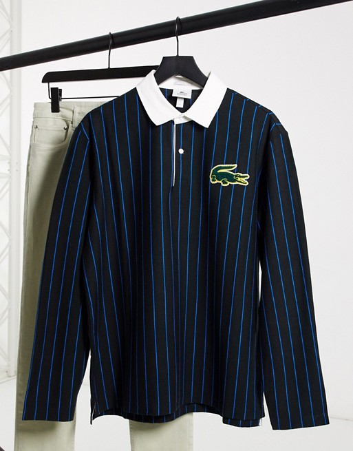 Lacoste rugby polo with vertical strip in black