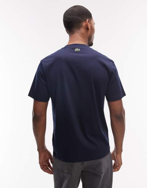 Lacoste - Ruimvallend T-shirt met logo in reliëf in marineblauw, 3 van 5
