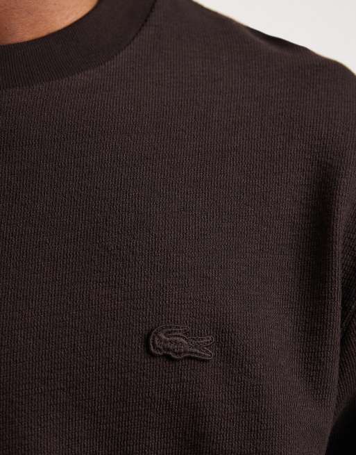 Lacoste - Ruimvallend T-shirt met ton-sur-ton logo in bruin, 3 van 5