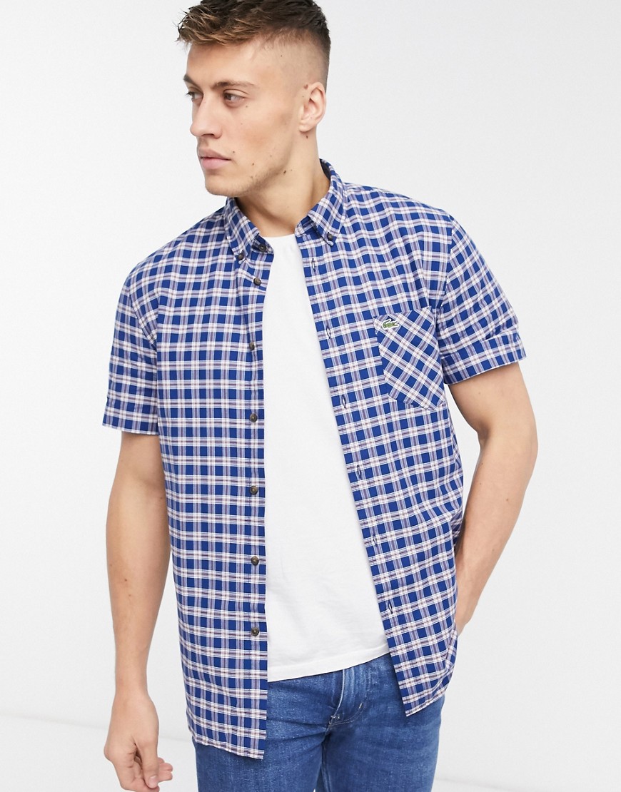 Lacoste – Rutig kortärmad skjorta-Blå