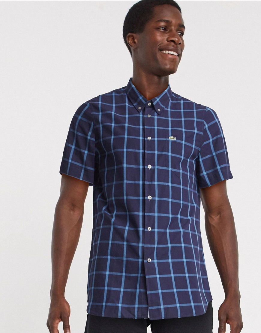 Lacoste – Rutig, kortärmad skjorta-Marinblå