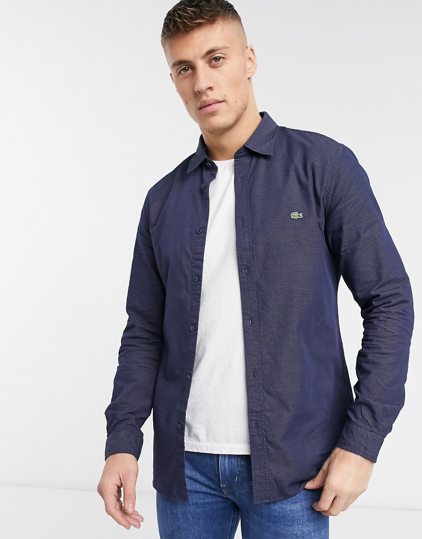 Lacoste – Rutig skjorta med lång ärm-Blå