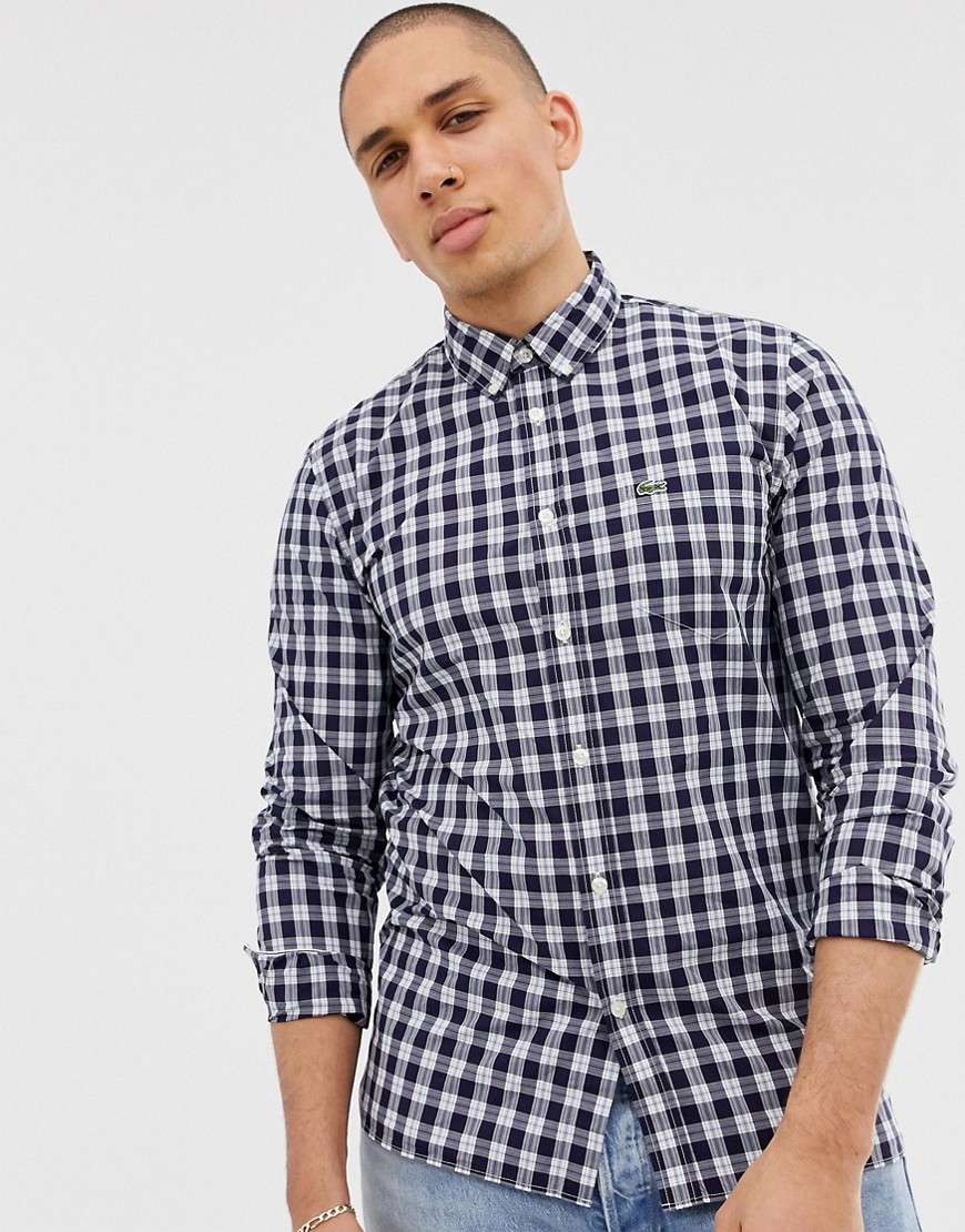 Lacoste – Rutig skjorta med logga-Blå