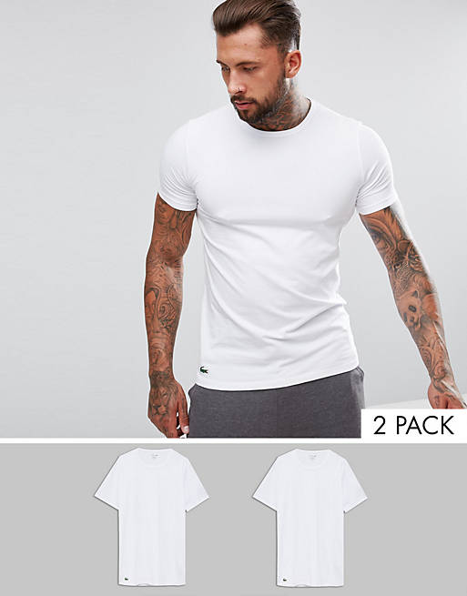 Lacoste – Schmal geschnittene T-Shirts mit Rundhalsausschnitt im 2er-Pack  in Weiß | ASOS