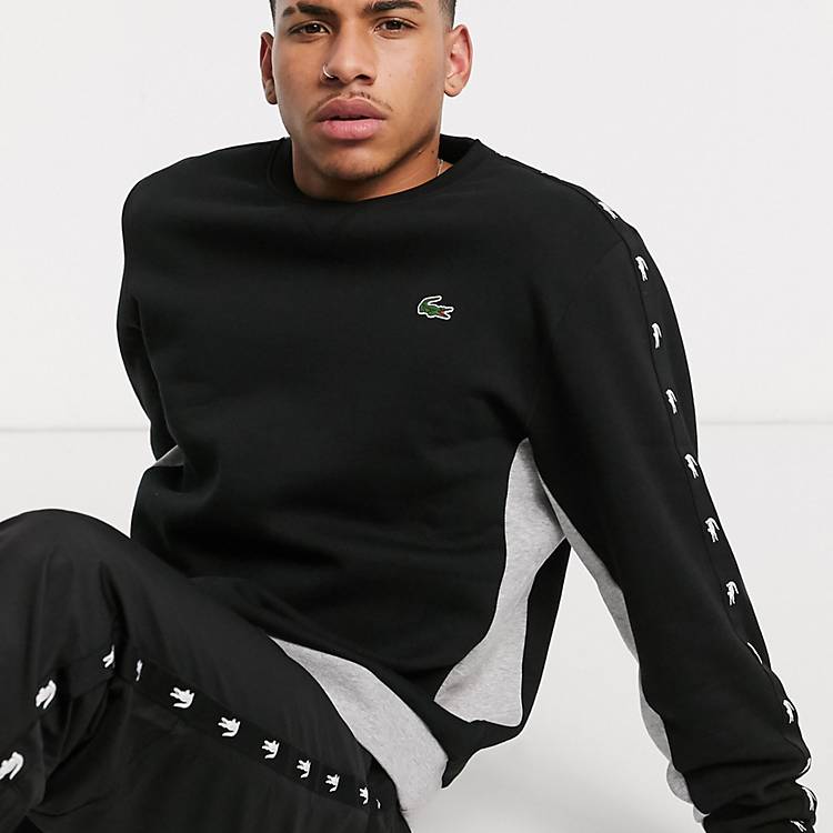Lacoste – Schwarzes Sweatshirt mit Logostreifen | ASOS