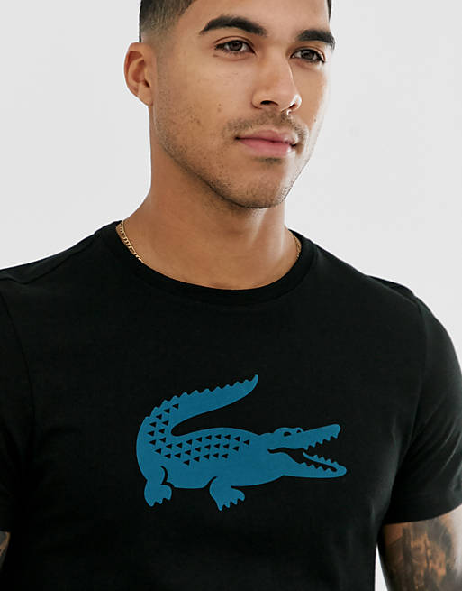 Lacoste – Schwarzes T-Shirt mit großem Krokodil-Logo auf der Vorderseite |  ASOS