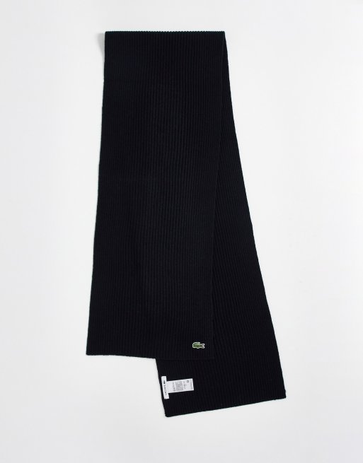Lacoste - Sciarpa in lana nera con logo