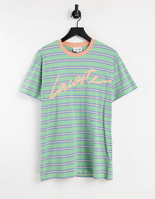Lacoste script logo stripe t-shirt in green