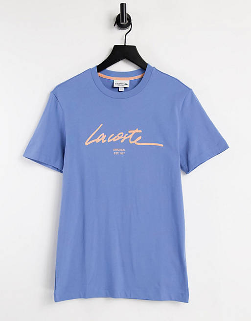 Lacoste script logo t-shirt in blue