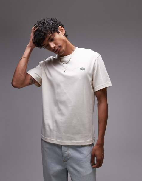 Lacoste Script logo t-shirt in cream - CREAM - view 1