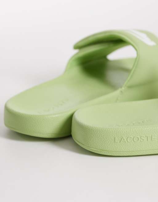 Lacoste Serve 0.0 velcro strap logo sliders in light green, 4 of 4