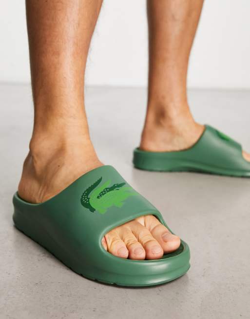 Green best sale lacoste slides