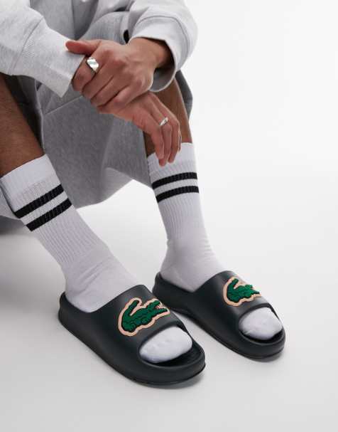 Lacoste serve 2.0 sliders in dark green with textured logo - view 1
