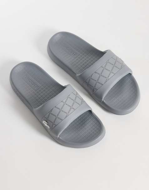 Lacoste Serve hybrid logo monogram sliders in grey - view 1