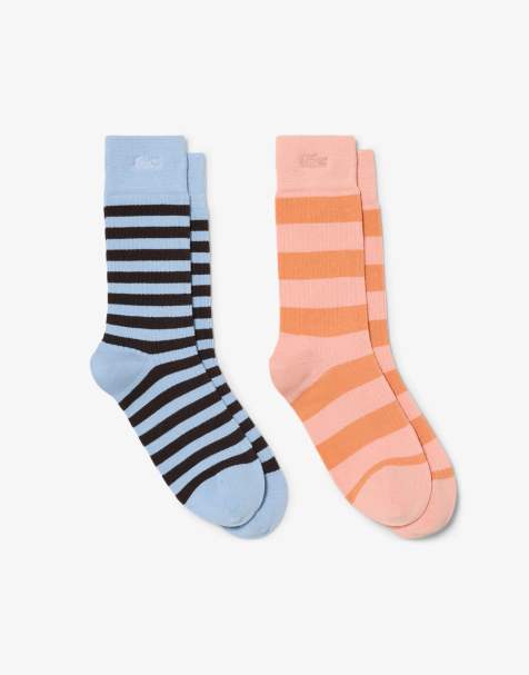 Lacoste - Set van 2 paar gestreepte sokken in blauw en oranje - view 1