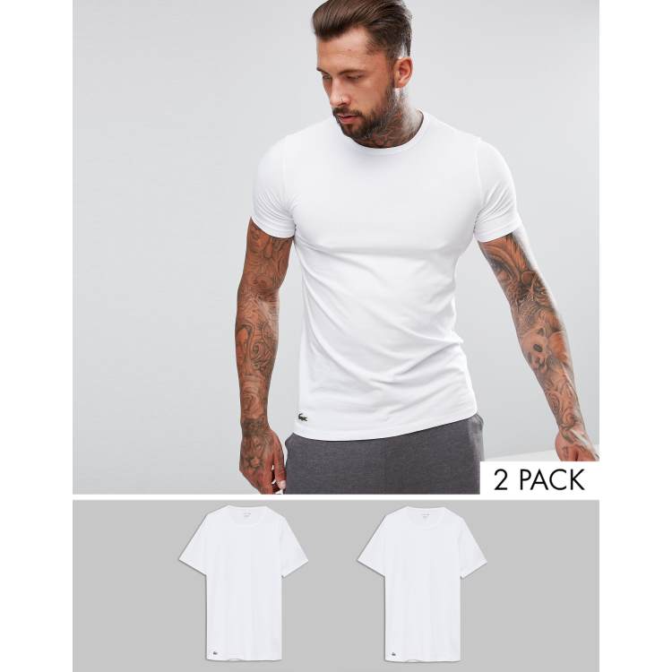 Lacoste Set van 2 slim fit T shirts met ronde hals in wit