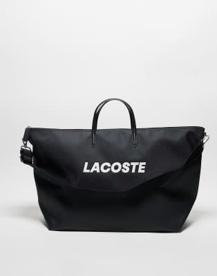 Lacoste - Shopper-Tasche aus Leder in Schwarz mit Logoschriftzug