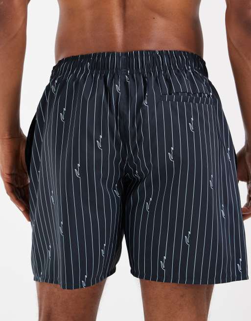 Lacoste - Short de bain à rayures effet croco sur l'ensemble - Noir, 4 de 5