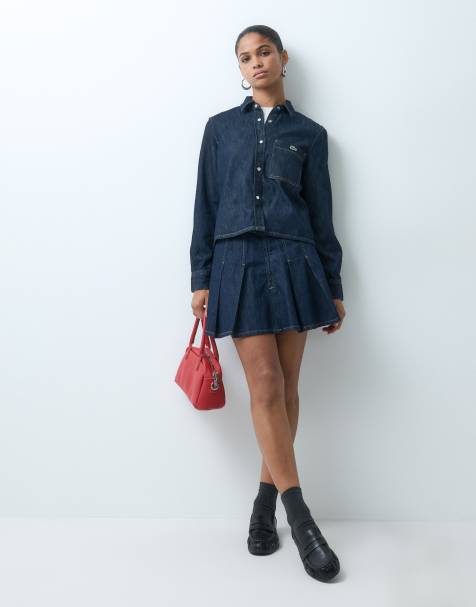 Lacoste short pleated denim skirt co-ord in mid wash blue - view 1