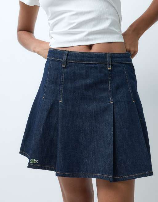 Lacoste short pleated denim skirt co-ord in mid wash blue, 2 of 5