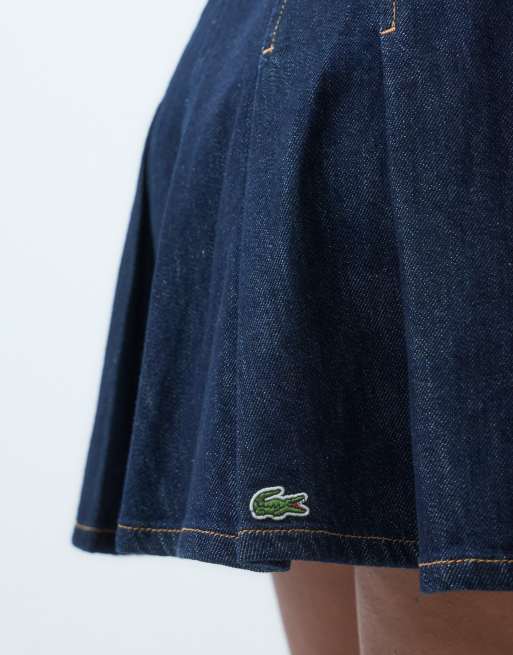 Lacoste short pleated denim skirt co-ord in mid wash blue, 4 of 5