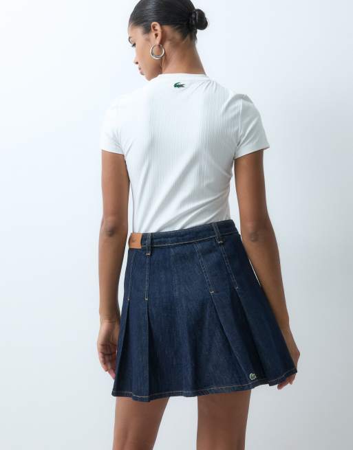Lacoste short pleated denim skirt co-ord in mid wash blue, 5 of 5