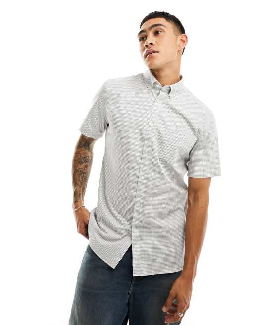 Lacoste short sleeve check shirt in green | ASOS