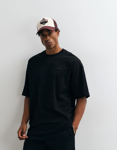 Lacoste short sleeve heavy cotton logo t-shirt in black - view 1