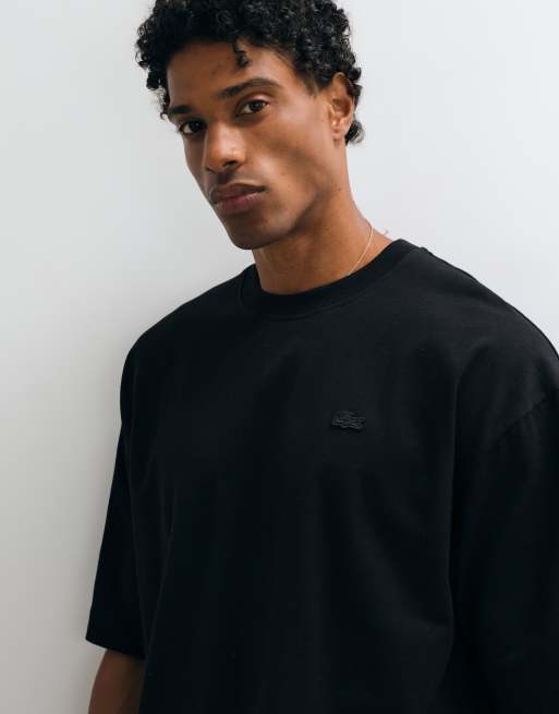Lacoste short sleeve heavy cotton logo t-shirt in black, 2 of 5