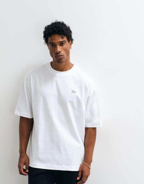 Lacoste short sleeve heavy cotton logo t-shirt in white - view 1