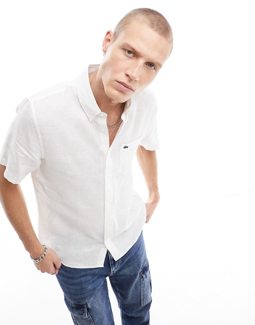 Lacoste short sleeve linen shirt in white