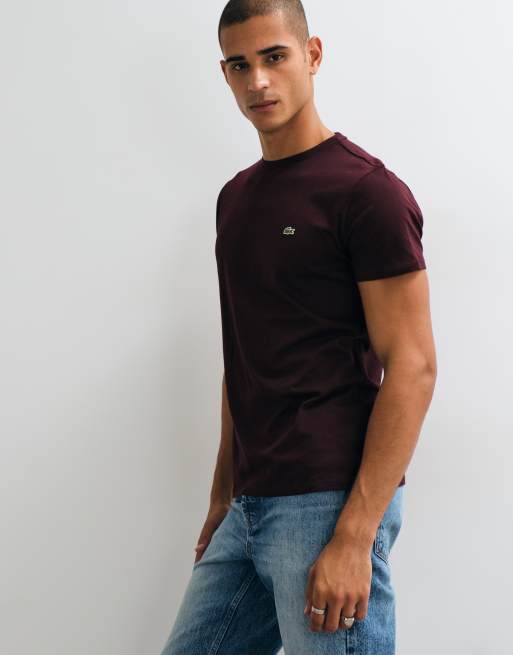Lacoste short sleeve logo t-shirt in burgundy, 3 of 5