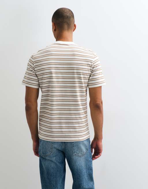 Lacoste short sleeve stripe logo t-shirt in brown, 3 of 5