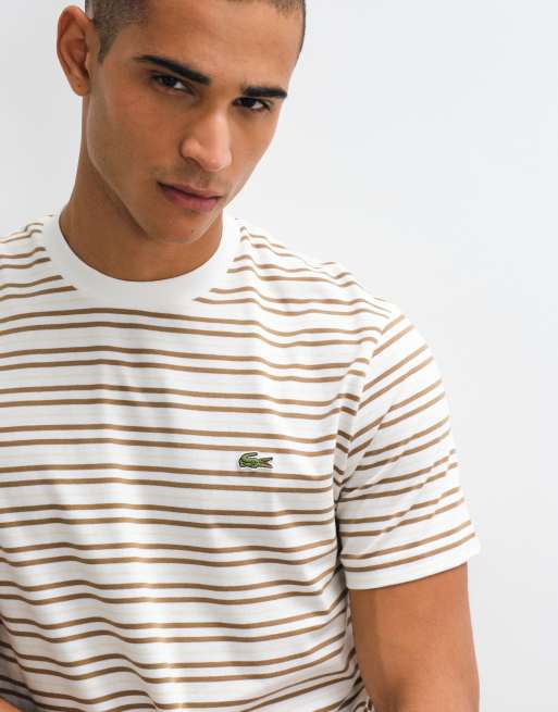Lacoste short sleeve stripe logo t-shirt in brown, 5 of 5
