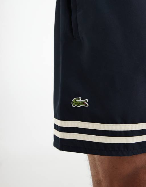 Lacoste - Shorts de baño negros y crudo con rayas en contraste, 3 de 5
