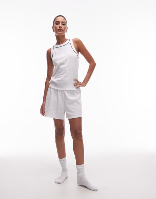 Lacoste shorts pajama set in white