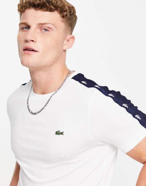 Lacoste shoulder tape detail t shirt in white