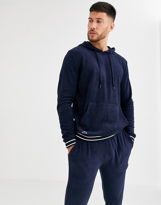 Lacoste Shower Terry logo hoodie in navy