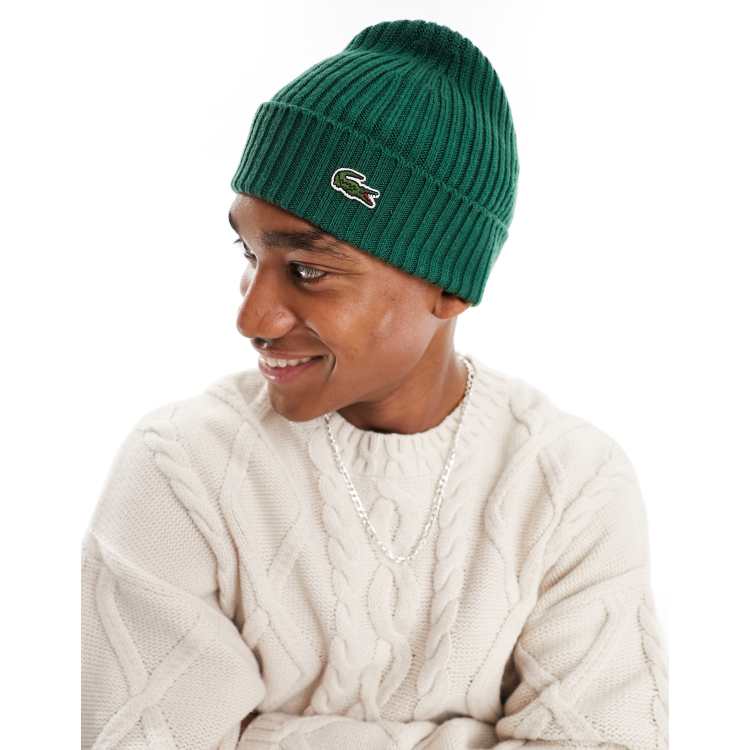 Lacoste side logo beanie in green ASOS