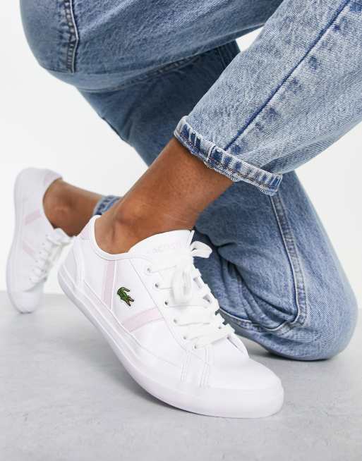 Lacoste Sideline Baskets en cuir lacets avec d tail rose Blanc