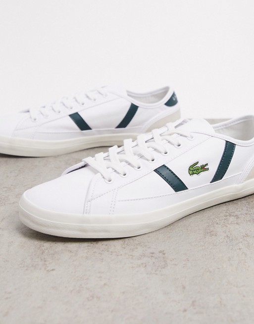 Lacoste sideline leather trainer with green stripes