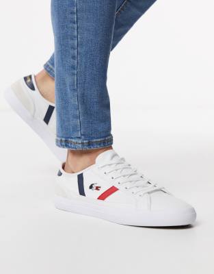 Lacoste - Sideline - Sneakers in tela bianca con dettagli tricolore-Bianco