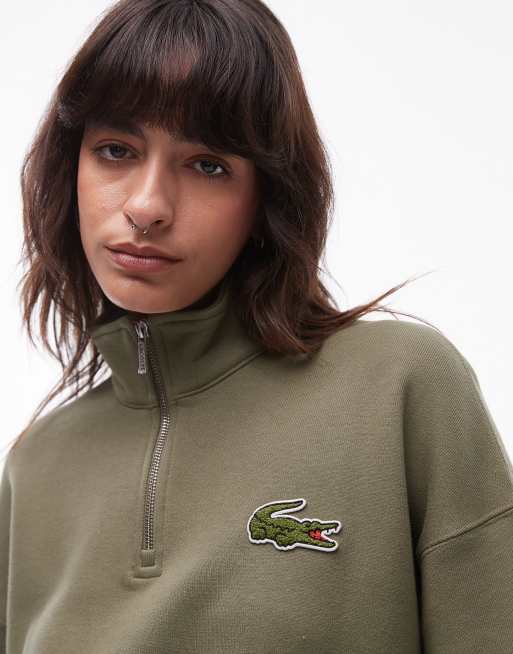 Lacoste signature quarter zip logo sweatshirt in kahki ASOS