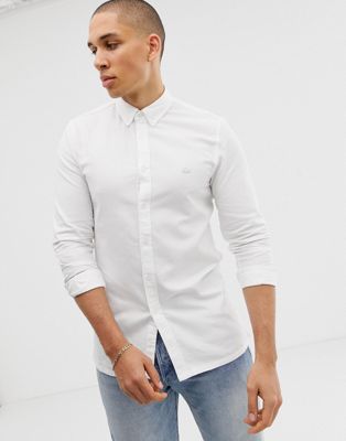 Lacoste – Skjorta med smal passform och logga-Vit