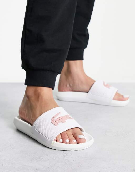 Lacoste - Slider bianche e rosa con logo a coccodrillo