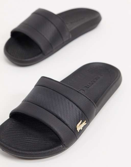 Lacoste - Slider nere con coccodrillo oro, 2 di 4