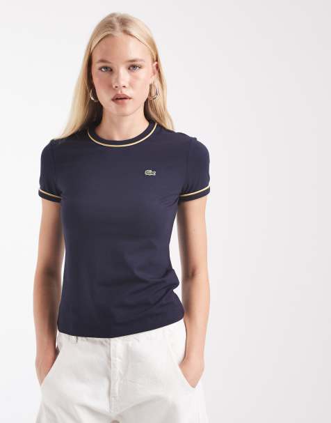 Lacoste slim fit contrast trim t-shirt in navy - view 1
